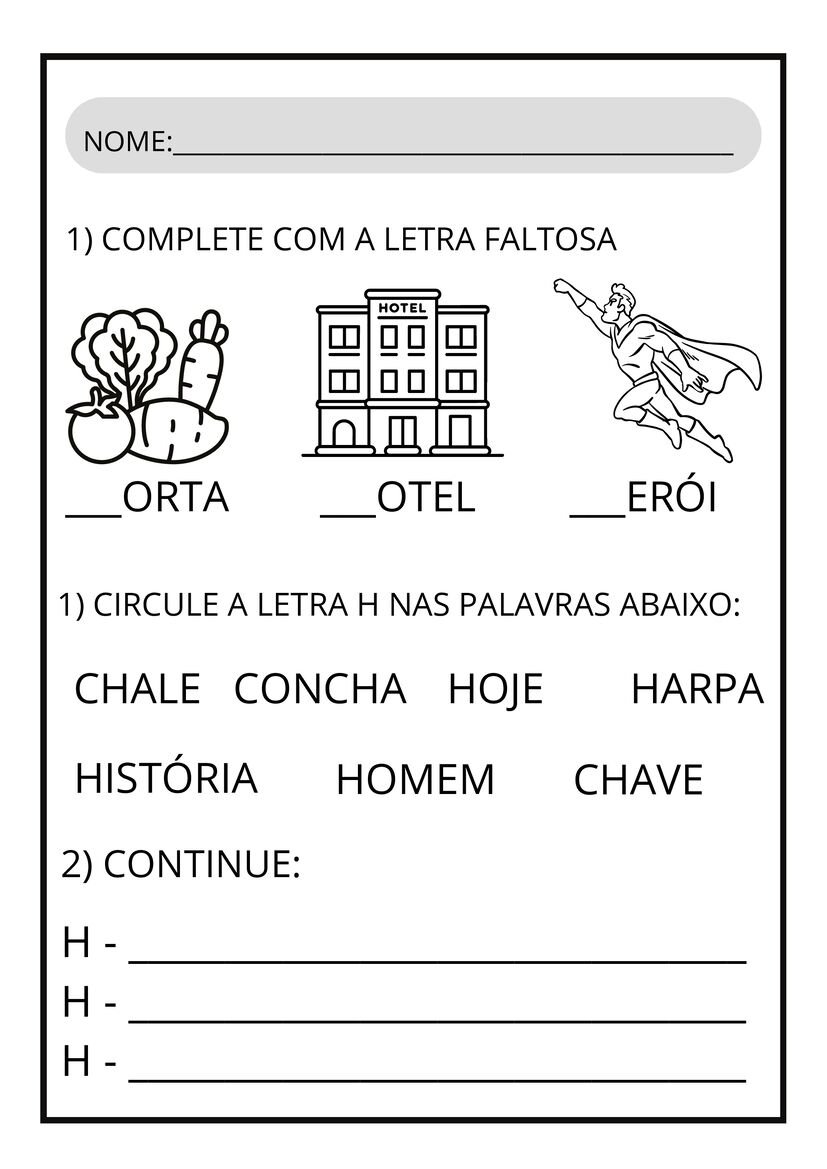 Atividades letra H para imprimir ensino fundamental página 7